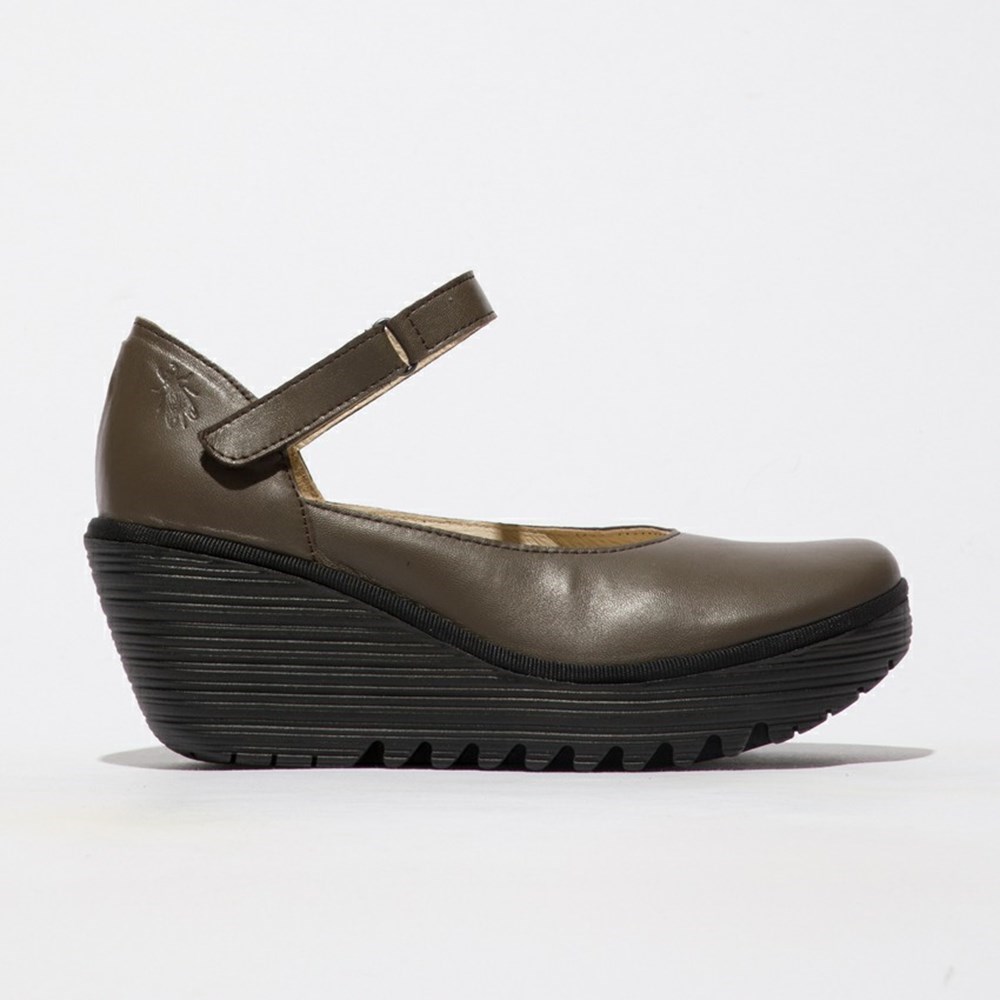 Zapatos Cuña Fly London Yawo345fly Mujer Gris Marrones | 0284-FOEYT