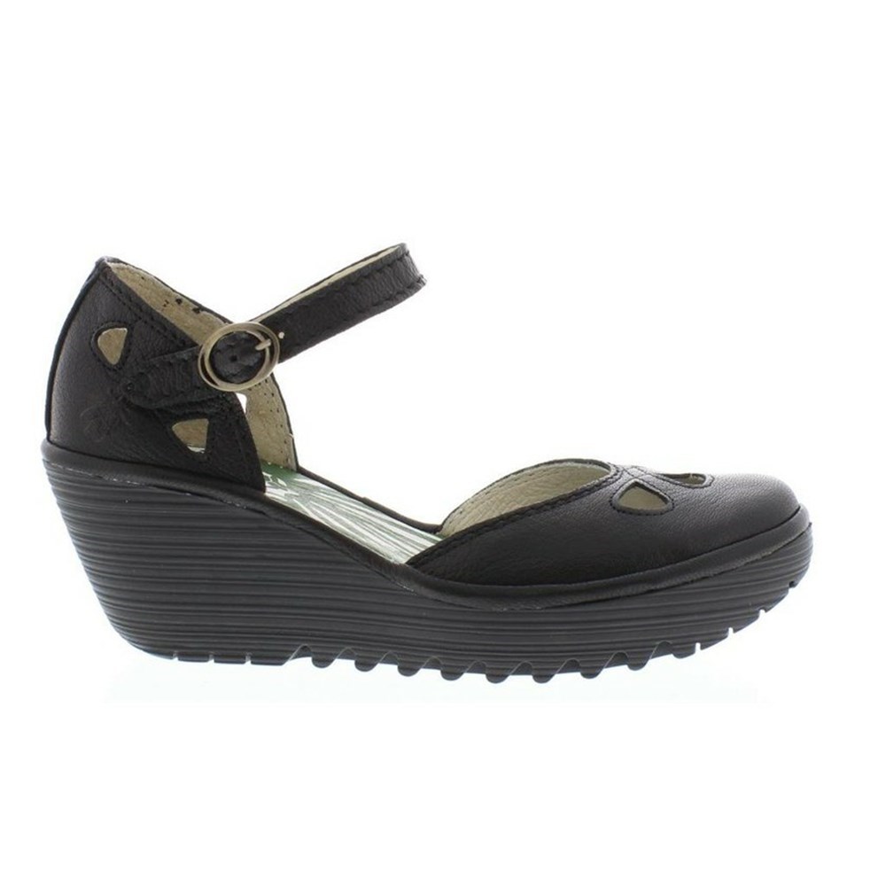 Zapatos Cuña Fly London Yuna Mujer Negras | 4601-KWIYV