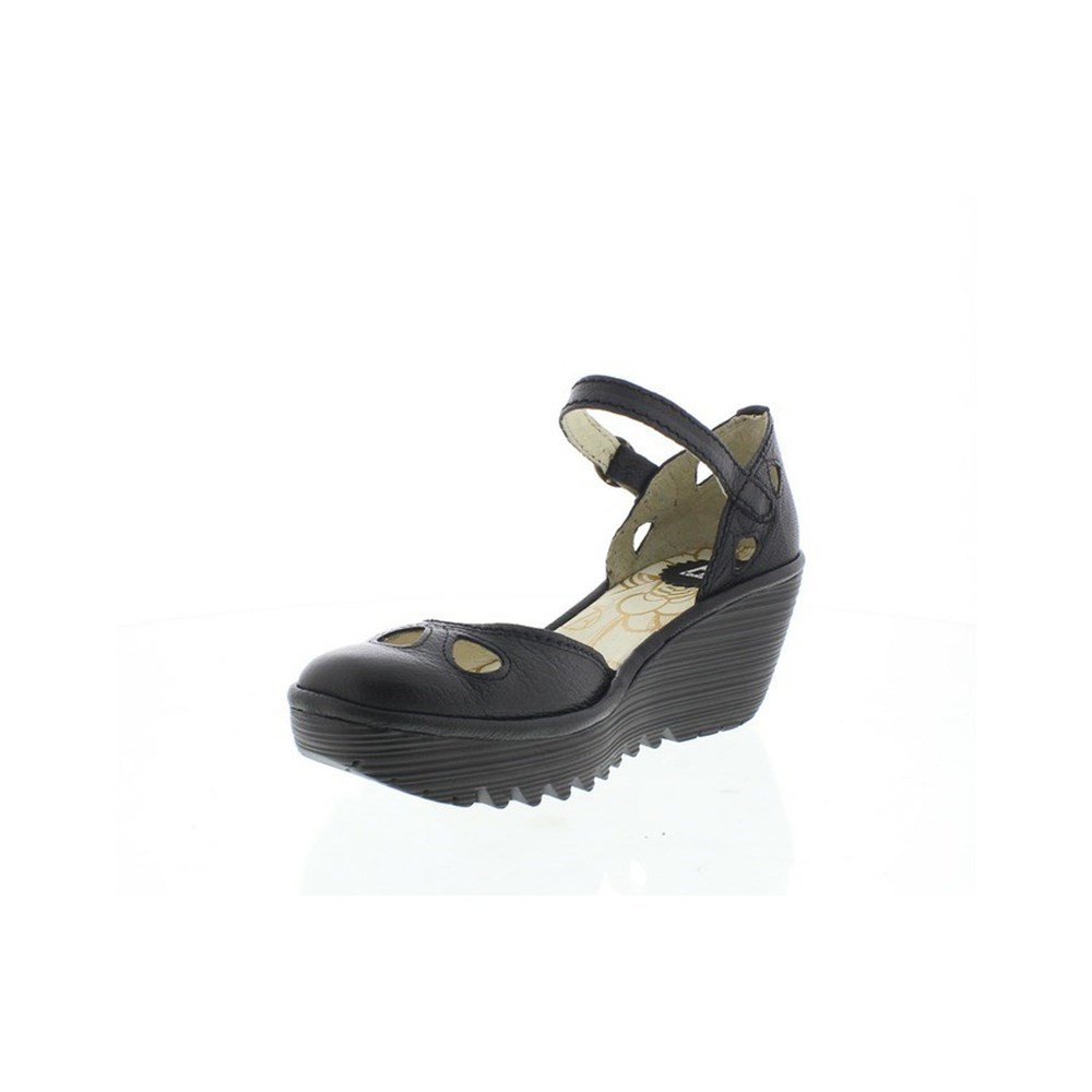 Zapatos Cuña Fly London Yuna Mujer Negras | 4601-KWIYV