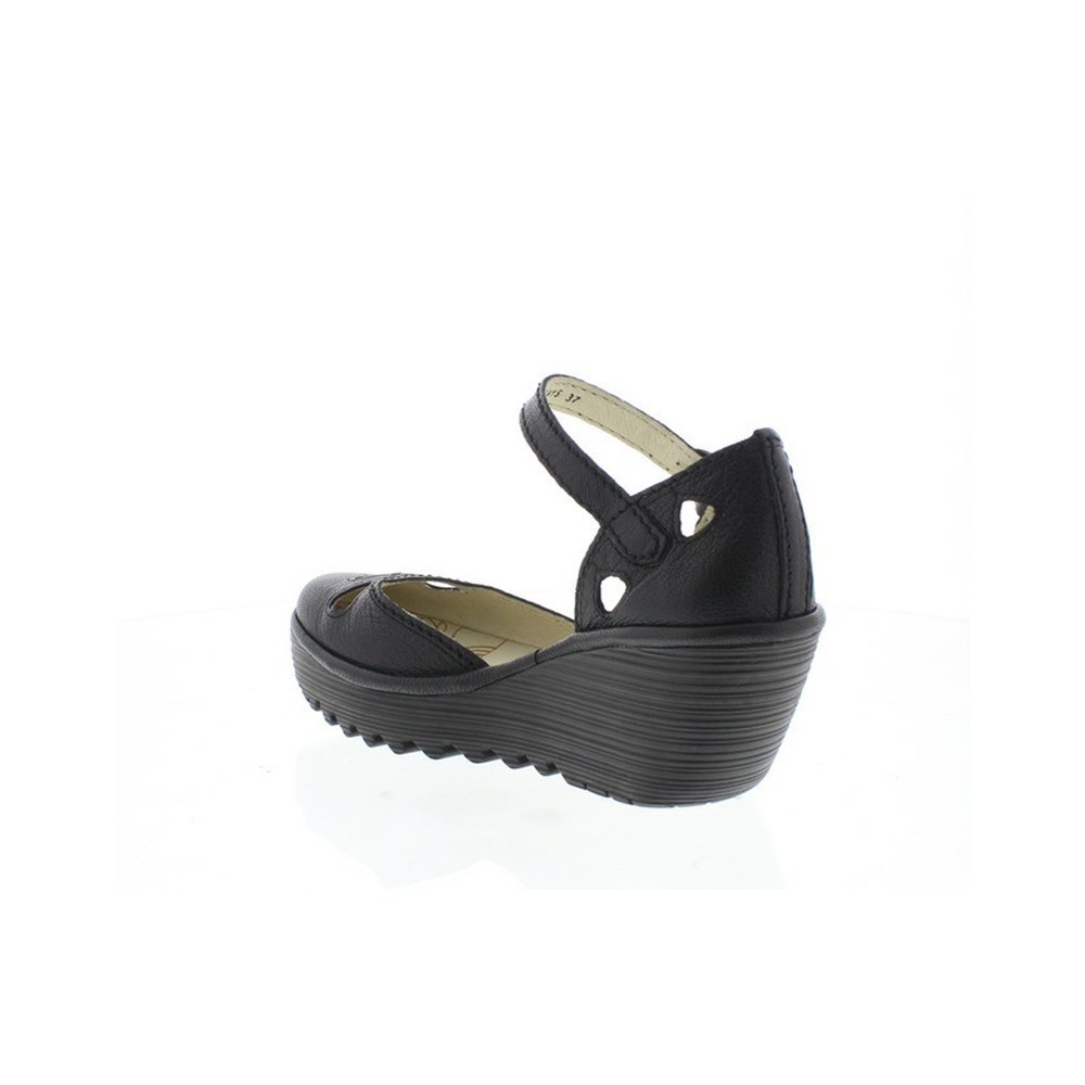 Zapatos Cuña Fly London Yuna Mujer Negras | 4601-KWIYV