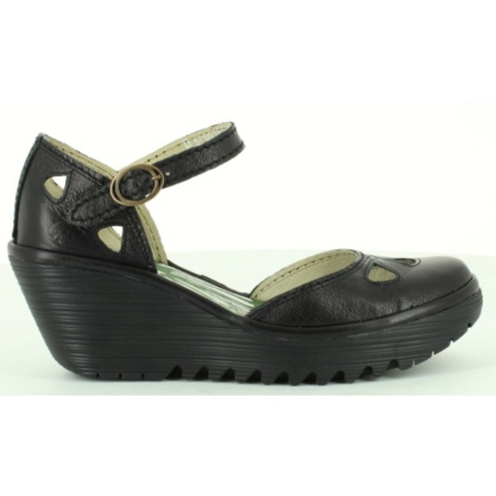 Zapatos Cuña Fly London Yuna Mujer Negras | 4601-KWIYV